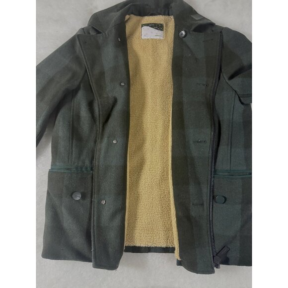 Skunkfunk Women's S Plaid Wool Jacket Sherpa Lined Green Black Academia Classic - Picture 2 of 13
